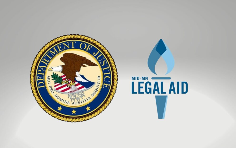 Department of Justice logo next to Legal Aid logo