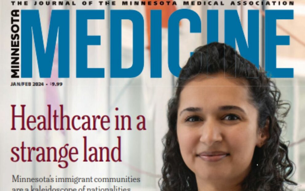 Minnesota Medicine magazine cover with physician on cover.