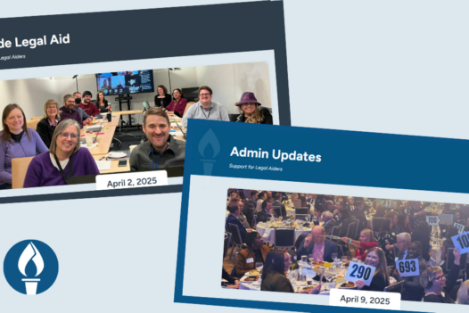 Inside Legal Aid and Admin Updates newsletter headers