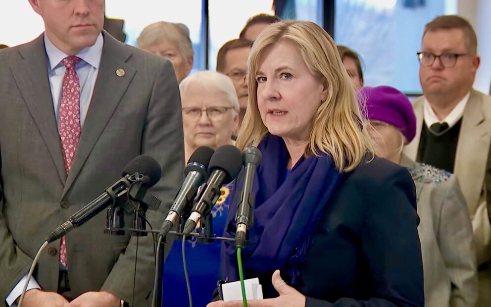 Melissa Hortman speaking to a crowd.