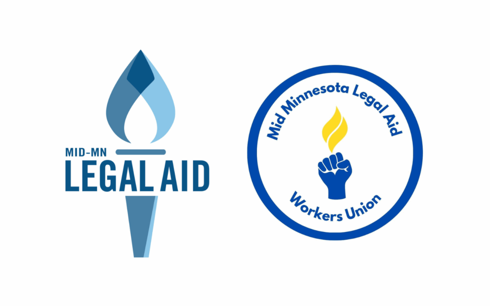 Mid-Minnesota Legal Aid logo with Mid-Minnesota Legal Aid Workers Union logo
