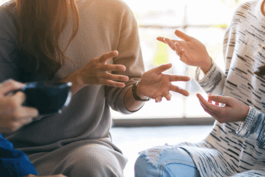 two people talking
