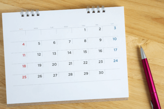 calendar with pen on the right side