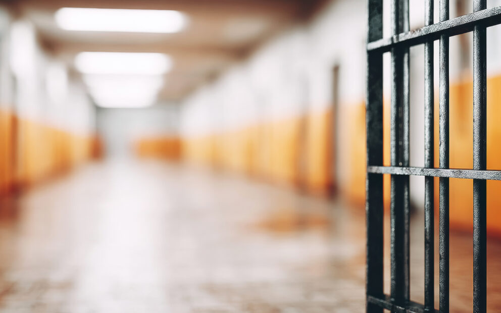 Prison hallway, door open